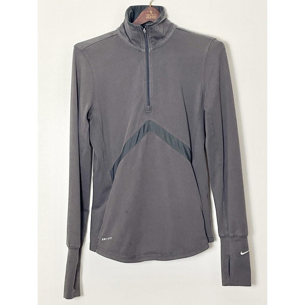 Nike Running 1/2 Zip Pullover Women's Medium Gray DriFit Thumbholes Athleisure